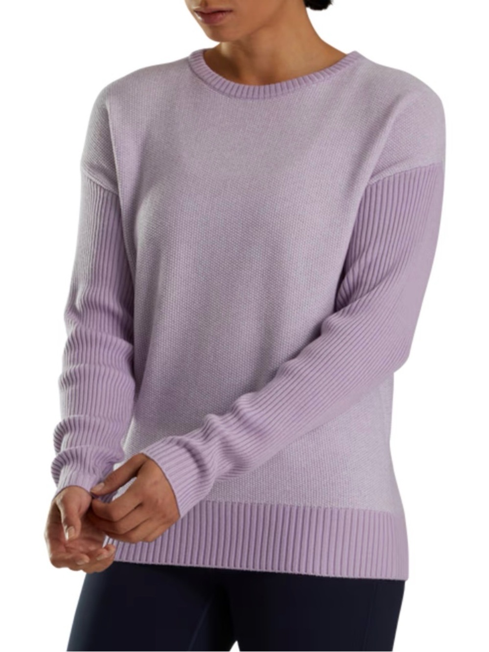 FootJoy Lilac Crewneck Sweater - Ribbed Sleeve Detail